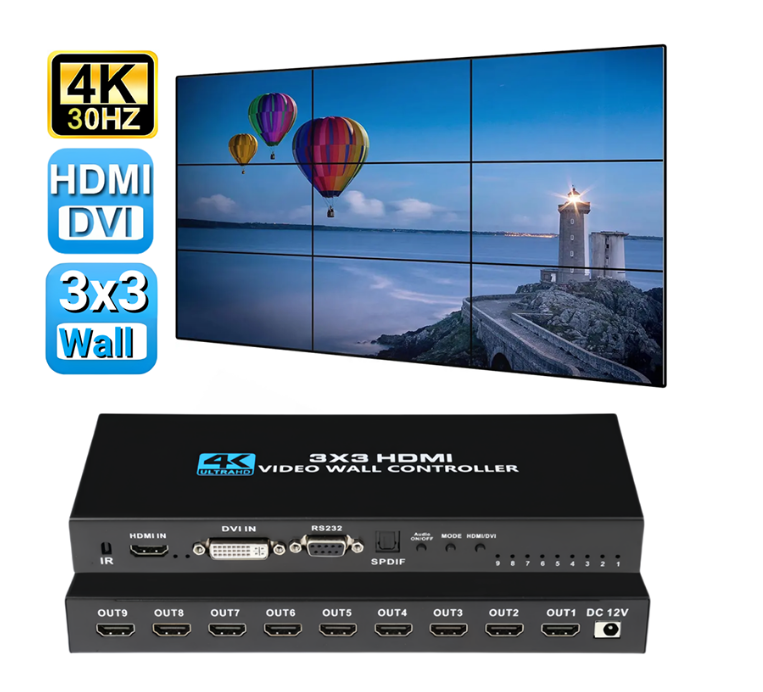 Video Wall Controller 3×3 4K HDMI/DVI