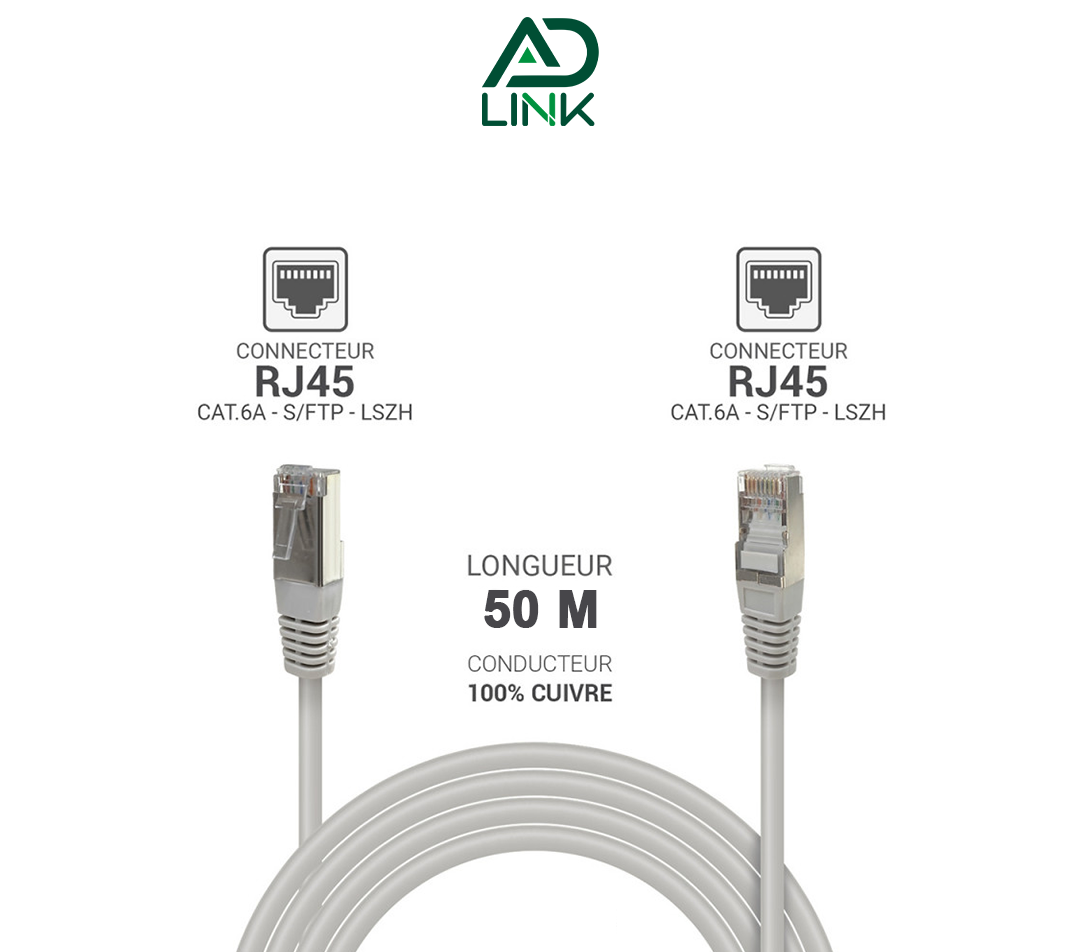CABLE LAN FC605 CAT°6 ADLINK FTP 50M PATCH AVEC CONNECTEUR METALIQUE CONDUCTEUR
