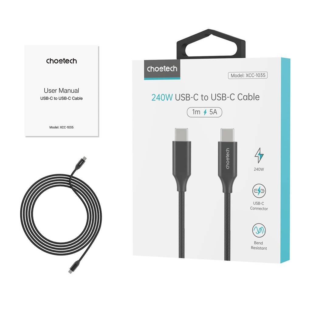 Choetech XCC-1036 Câble USB-C vers USB-C 3.1 240W 2 m (noir)